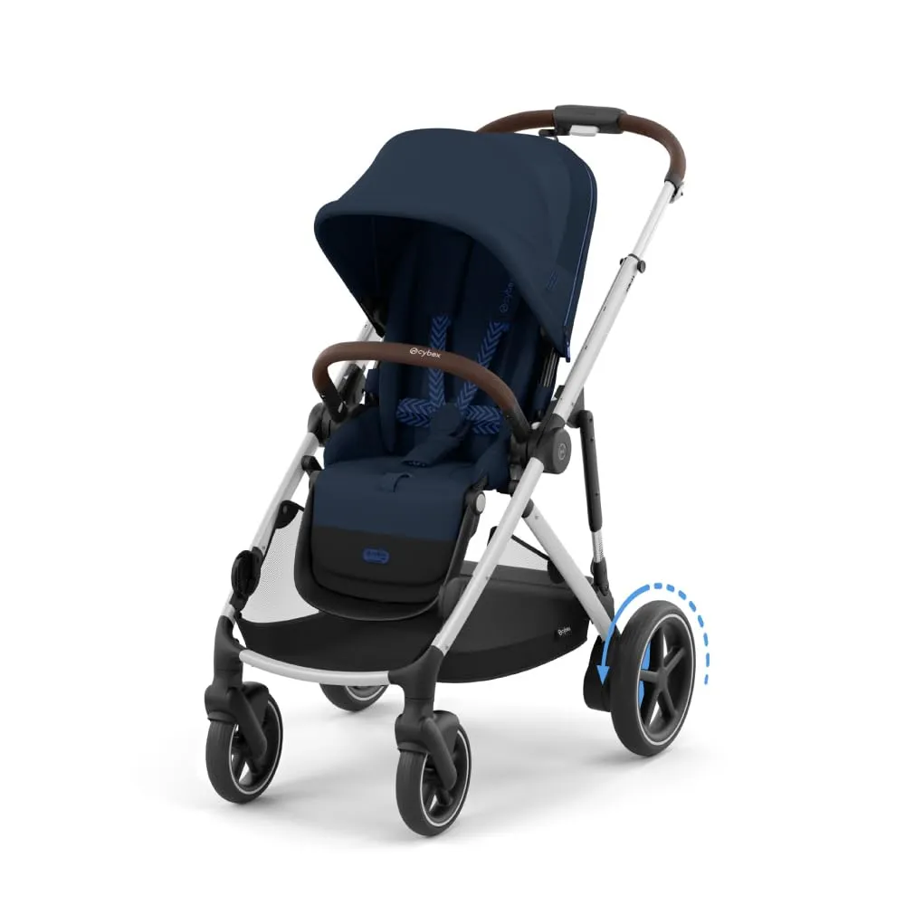 Cybex e-Gazelle S Electronic Assist Stroller – Gazelle S Single-to-Double Electric Stroller, Smart Assist, Rocking Mode, 20  Configurations & Compact Fold, Ocean Blue with Silver Chassis