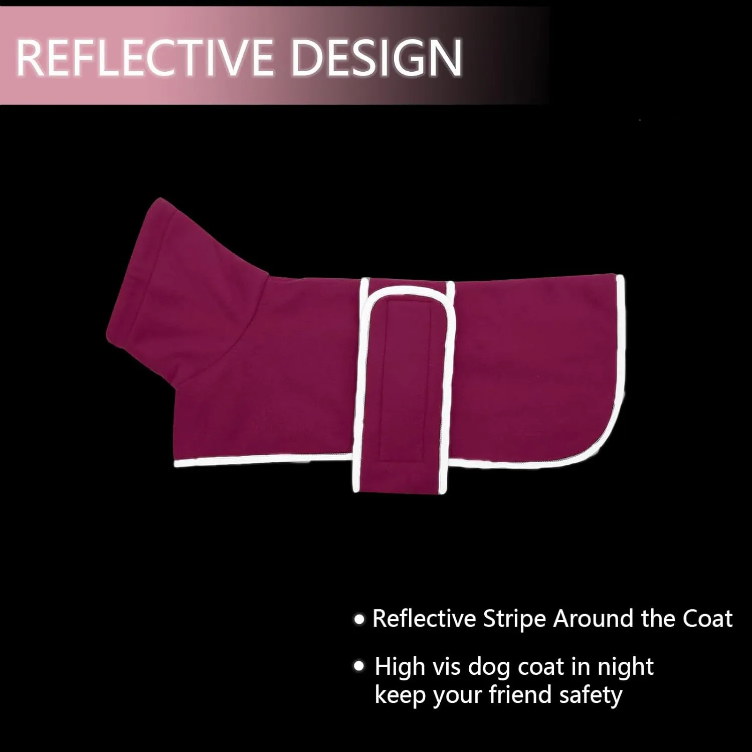 Dachshund Coats Sausage Dog Fleece Coat in Winter Miniature Dachshund Clothes with Hook Loop Closure and high vis Reflective Stripe Safety - Pink - S