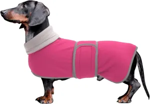 Dachshund Coats Sausage Dog Fleece Coat in Winter Miniature Dachshund Clothes with Hook Loop Closure and high vis Reflective Stripe Safety - Pink - S