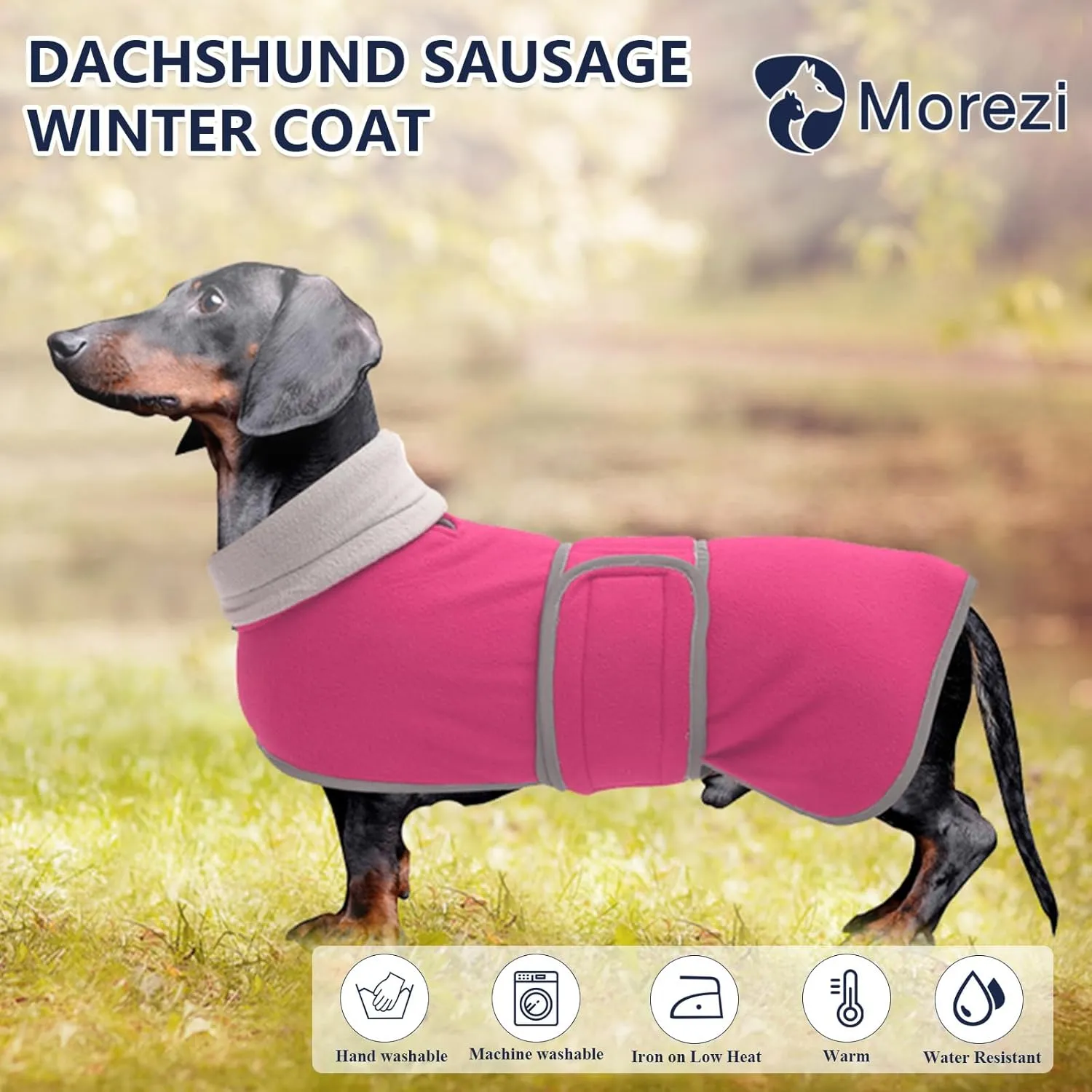 Dachshund Coats Sausage Dog Fleece Coat in Winter Miniature Dachshund Clothes with Hook Loop Closure and high vis Reflective Stripe Safety - Pink - S