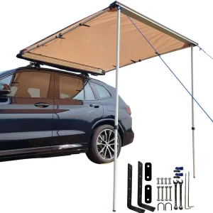 DANCHEL OUTDOOR Car Awning Pull-Out Roof Rack Vehicle Awning UPF50  Sun Shelter Canopy for SUV Truck Camper Overland Camping, 6.5x9.8ft Khaki