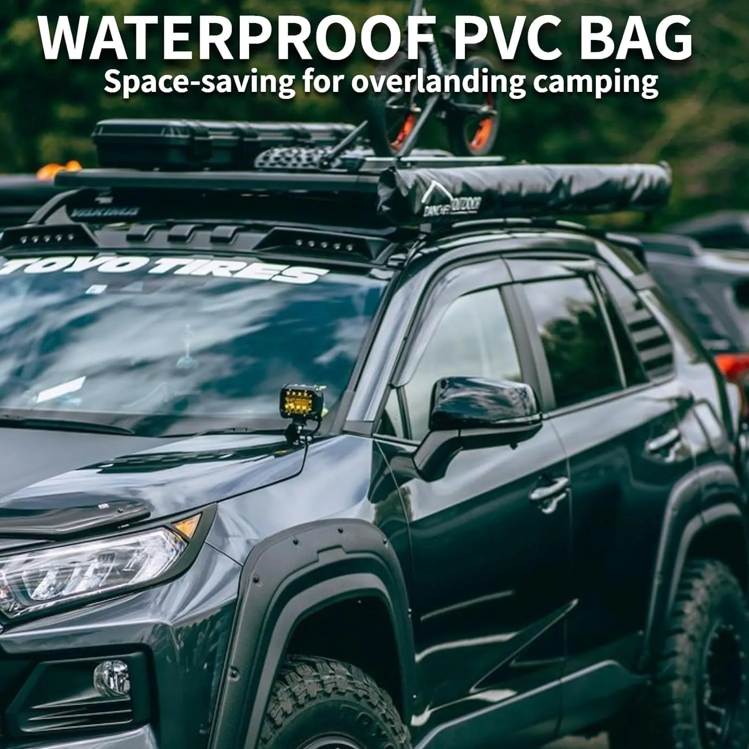 DANCHEL OUTDOOR Car Awning Pull-Out Roof Rack Vehicle Awning UPF50  Sun Shelter Canopy for SUV Truck Camper Overland Camping, 6.5x9.8ft Khaki