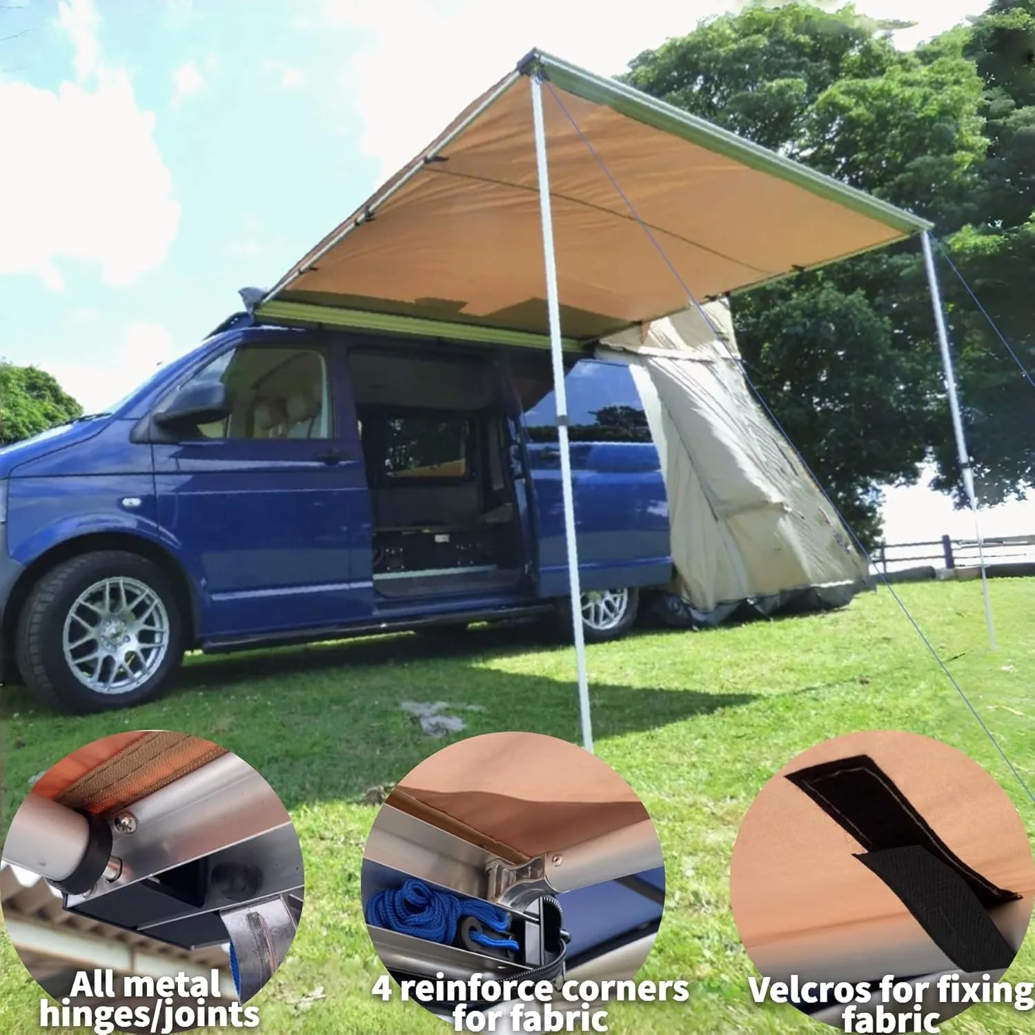 DANCHEL OUTDOOR Car Awning Pull-Out Roof Rack Vehicle Awning UPF50  Sun Shelter Canopy for SUV Truck Camper Overland Camping, 6.5x9.8ft Khaki