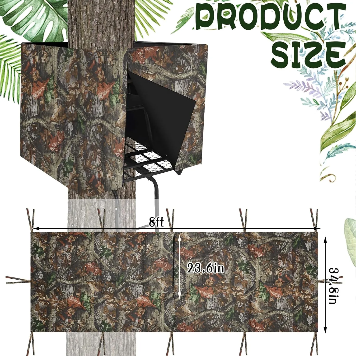Deer Hunting Tree Stand Blind Cover, Hunting Tree Stand Blinds Tree Stand Camo Hunting Blind Cover with 2 Pocket and Zipper for Hunting Deer Turkey Elk Moose