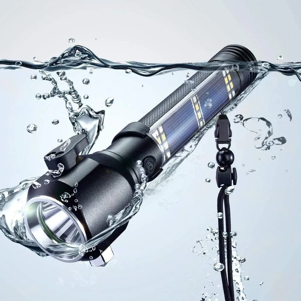 Delxo Tactical Flashlight, Rechargeable Flashlights,Waterproof Handheld Solar Powered Patriot Flashlights with Car LED Flash Light 2400mAh Battery for Emergency,Camping,Survival Gear,Road Trip