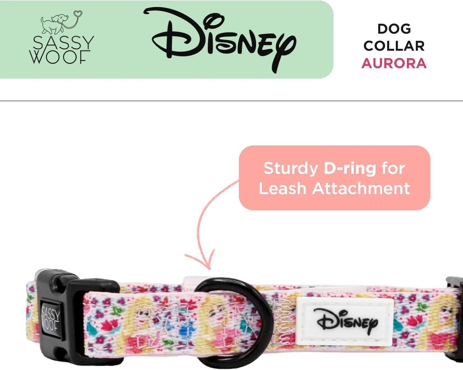 Dog Collar Disney Princess Sleeping Beauty Aurora - L, Adjustable, Durable, Comfortable and Stylish Pet Accessories for Large Dogs - Officially Licensed