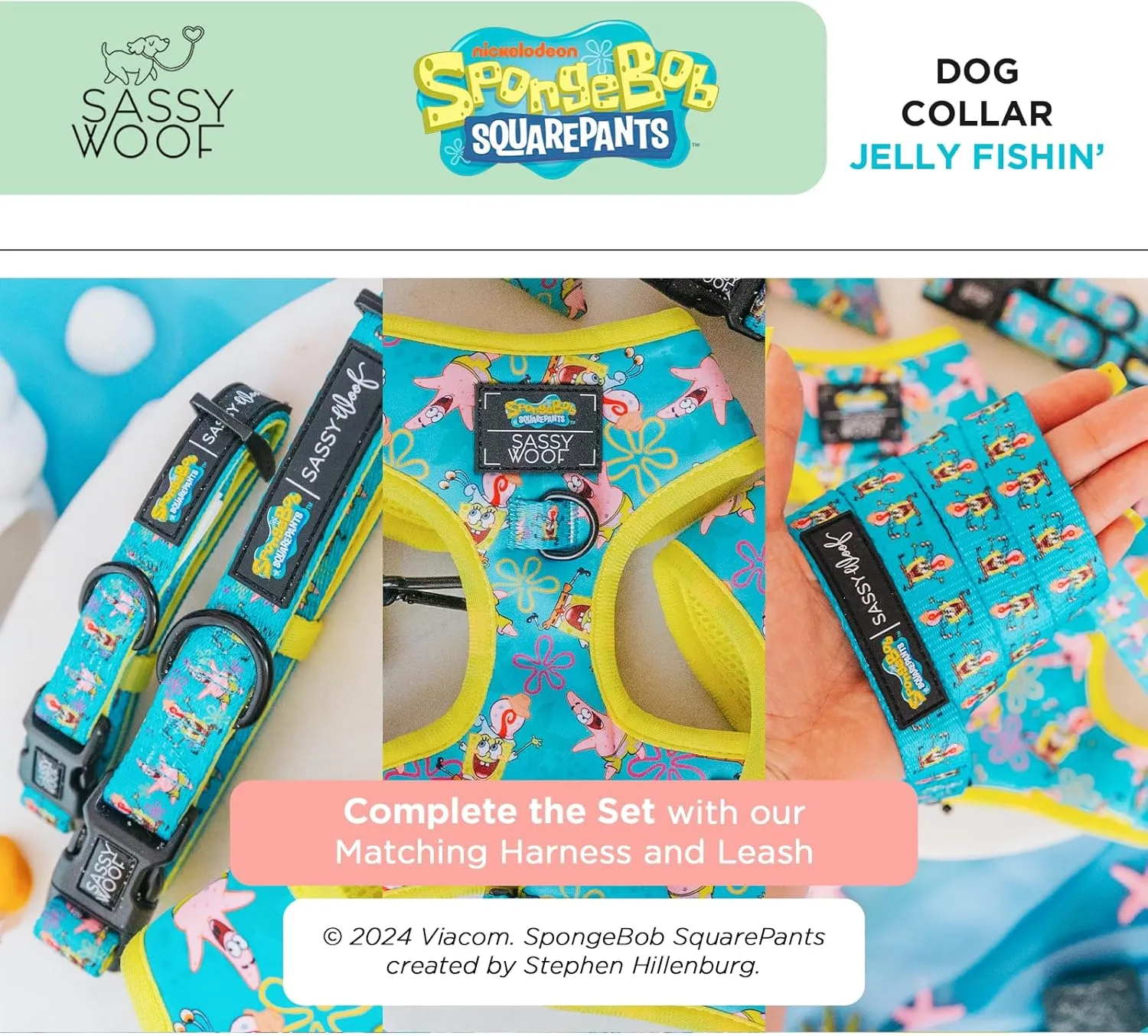 Dog Collar Spongebob Squarepants™ Jelly Fishin' - S, Adjustable, Durable, Comfortable and Stylish Pet Accessories for Small Dogs - Officially Licensed