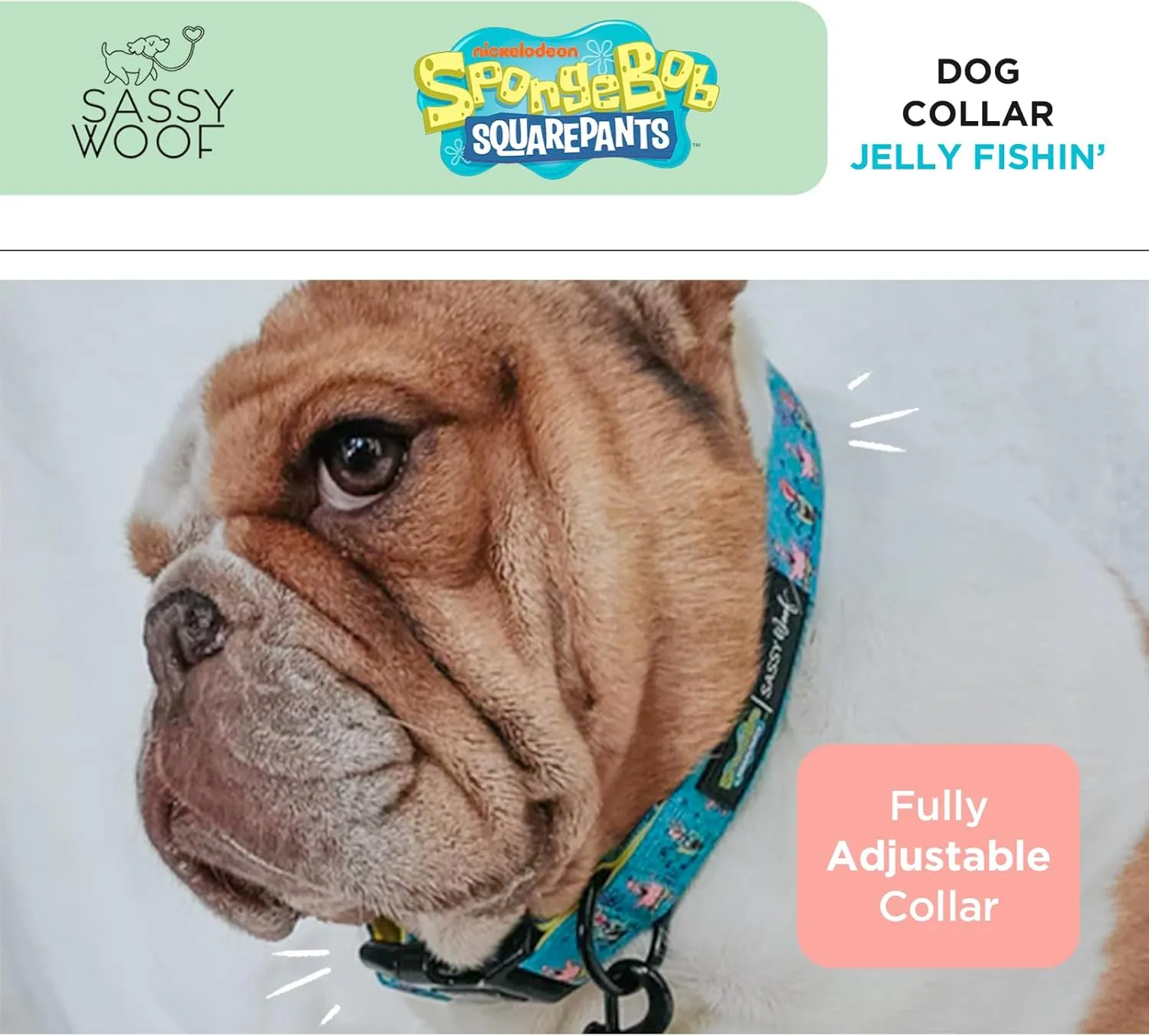 Dog Collar Spongebob Squarepants™ Jelly Fishin' - S, Adjustable, Durable, Comfortable and Stylish Pet Accessories for Small Dogs - Officially Licensed