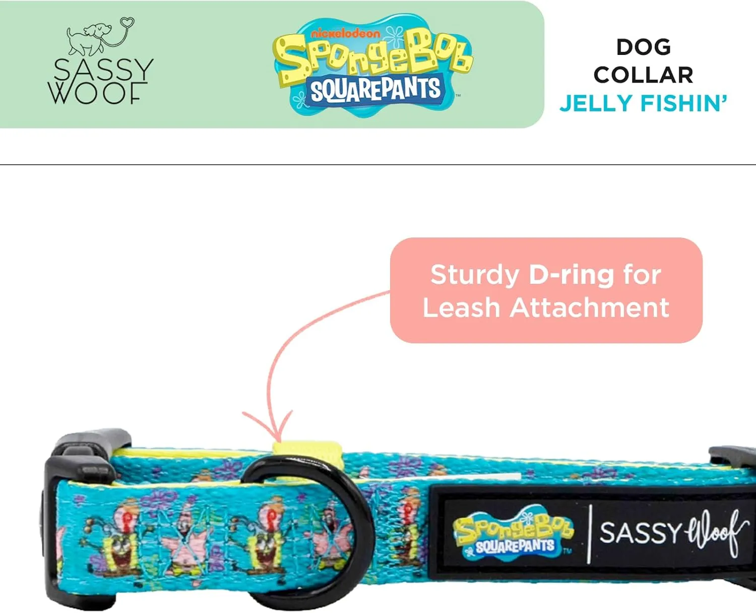 Dog Collar Spongebob Squarepants™ Jelly Fishin' - S, Adjustable, Durable, Comfortable and Stylish Pet Accessories for Small Dogs - Officially Licensed
