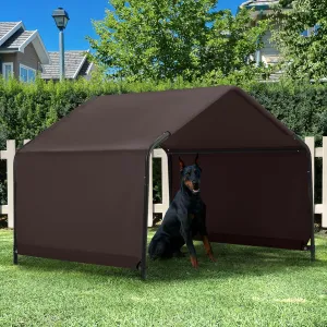 Dog Shade Shelter Outdoor 4'x4'x3' Tent for Large Medium Dogs, Outside Sun Rain Canopy Pet House for Livestock Pigs Cats with Waterproof Roof Ground Nails,Brown