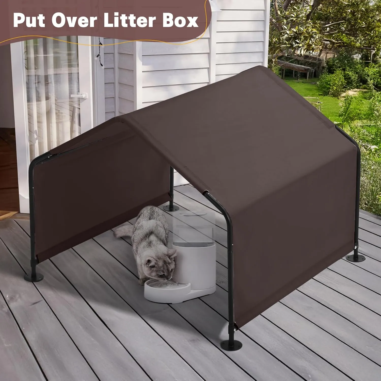 Dog Shade Shelter Outdoor 4'x4'x3' Tent for Large Medium Dogs, Outside Sun Rain Canopy Pet House for Livestock Pigs Cats with Waterproof Roof Ground Nails,Brown