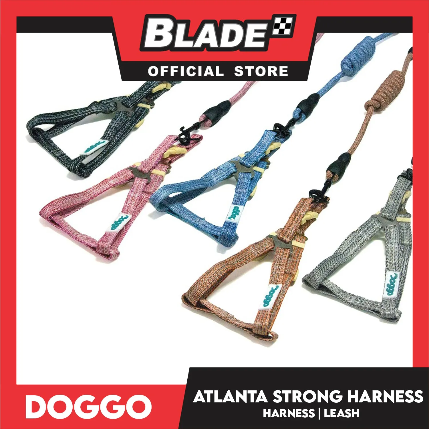 Doggo Atlanta Strong Harness and Leash Set Extra Small Size (Pink)
