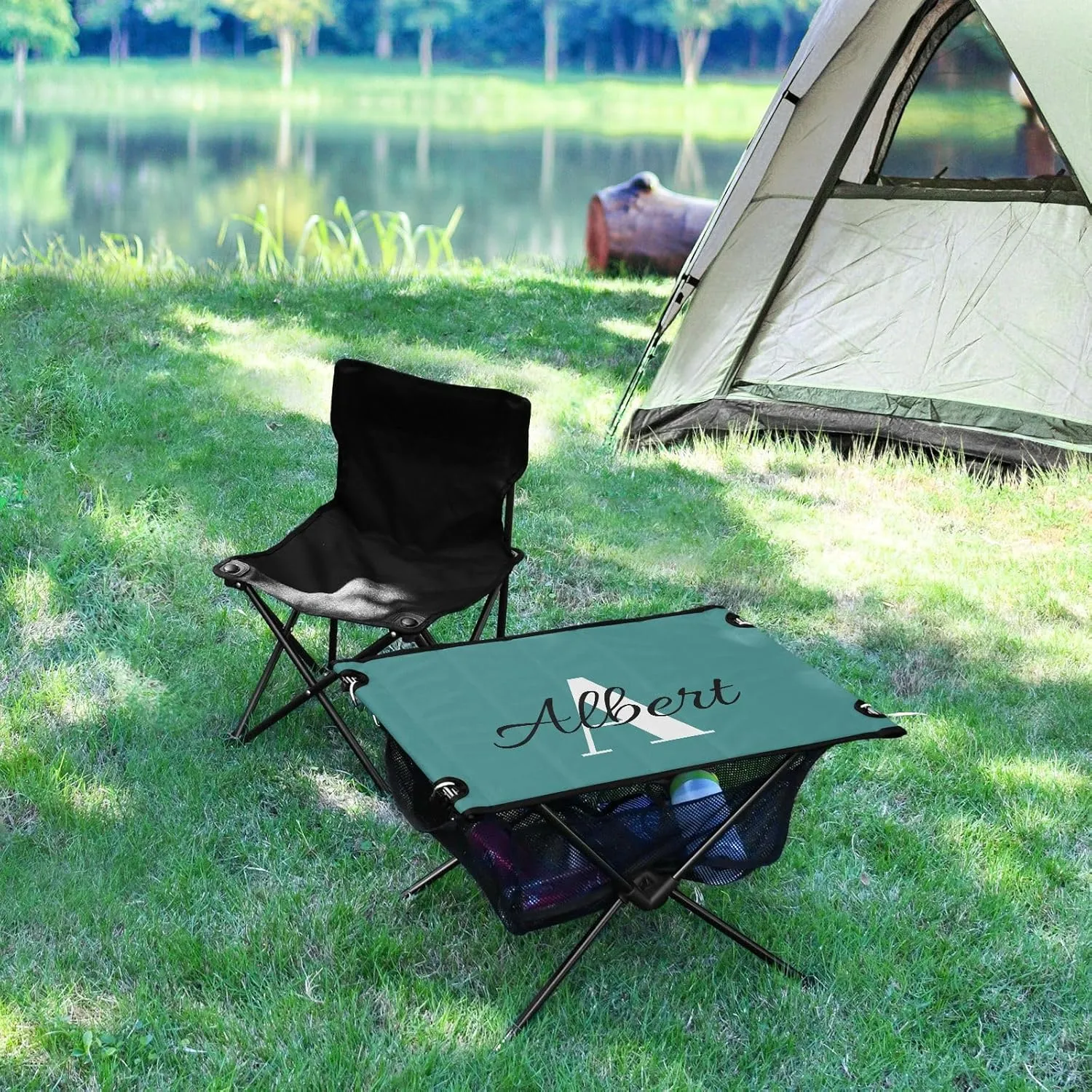 DOMIKING Dark Teal Custom Portable Camping Table Personalized Folding Picnic Tables Camp Tables for Hike Travel Outdoor 23.6 * 15.7 * 15 in