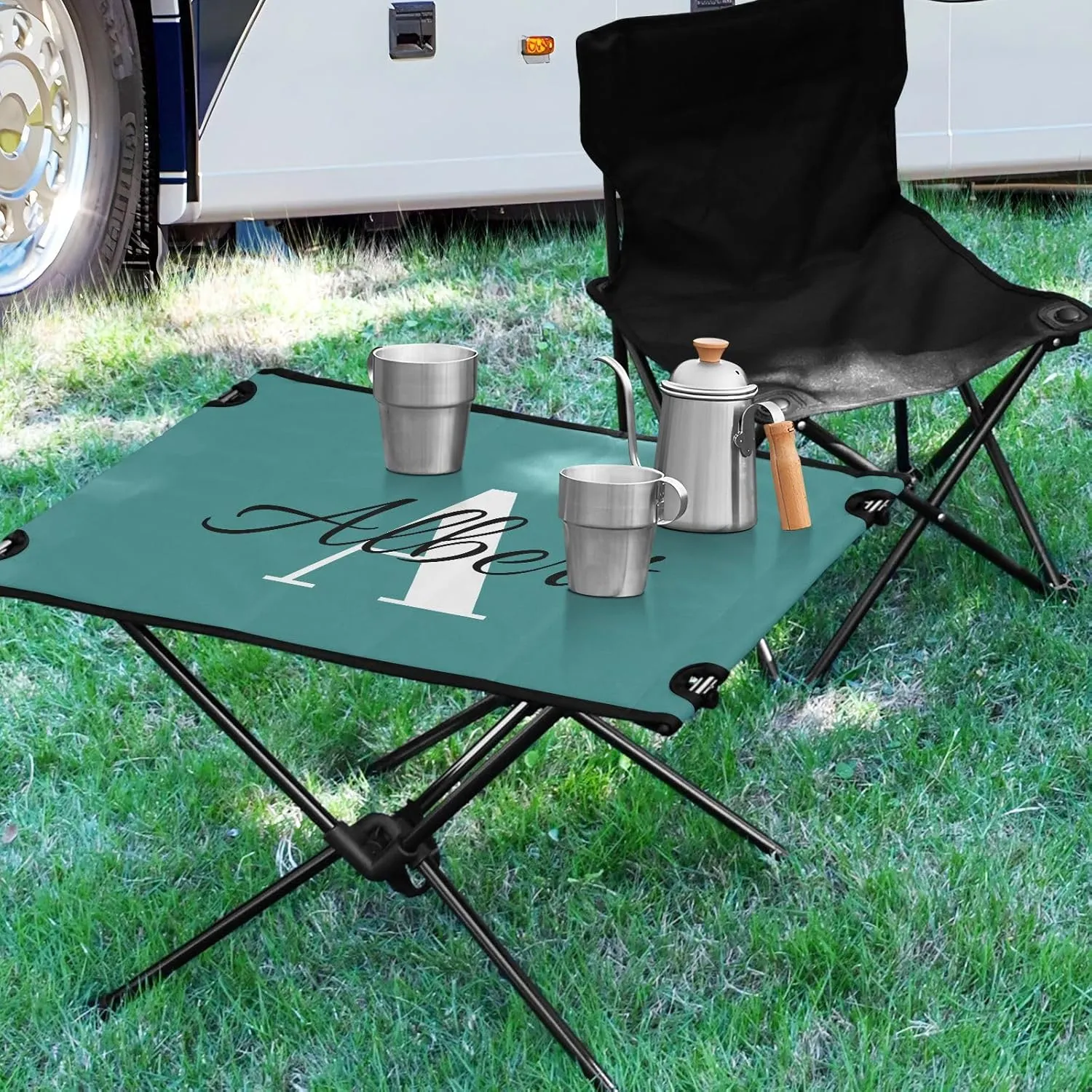 DOMIKING Dark Teal Custom Portable Camping Table Personalized Folding Picnic Tables Camp Tables for Hike Travel Outdoor 23.6 * 15.7 * 15 in
