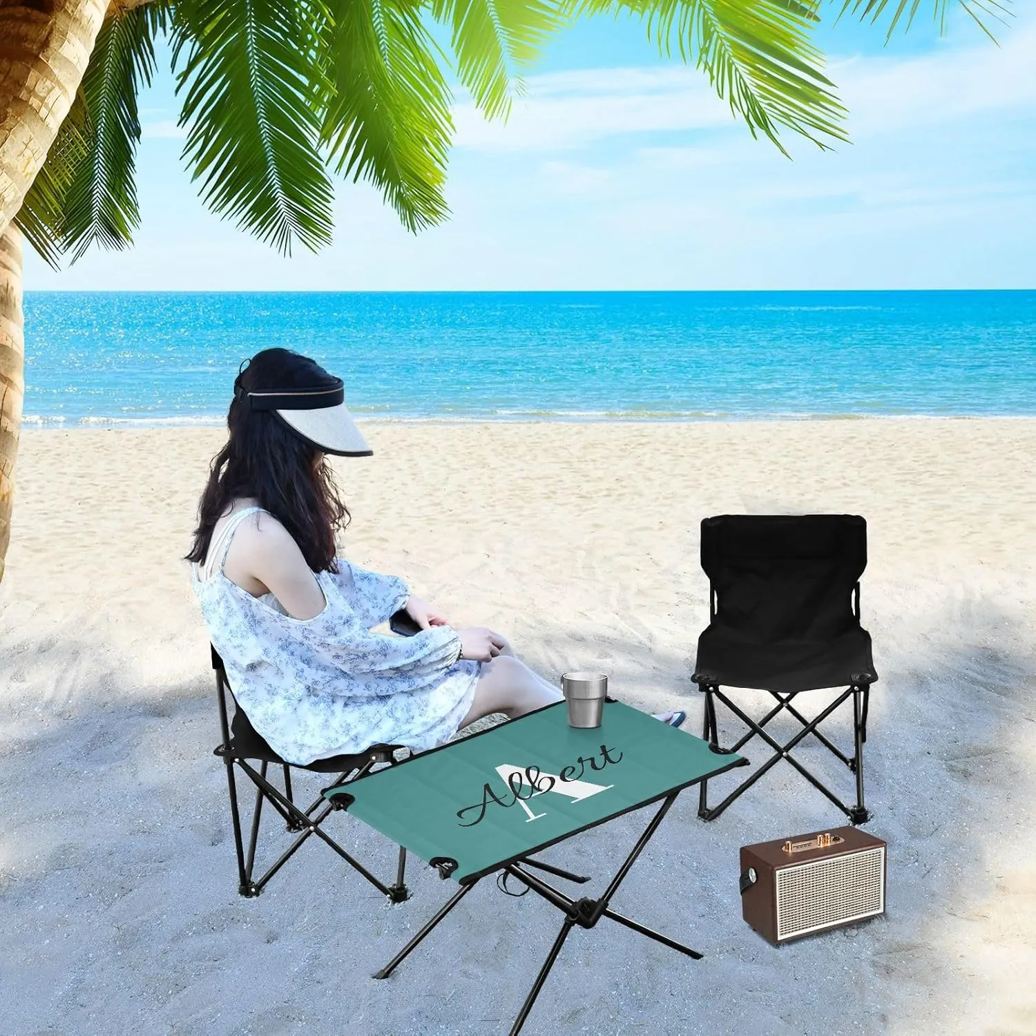 DOMIKING Dark Teal Custom Portable Camping Table Personalized Folding Picnic Tables Camp Tables for Hike Travel Outdoor 23.6 * 15.7 * 15 in