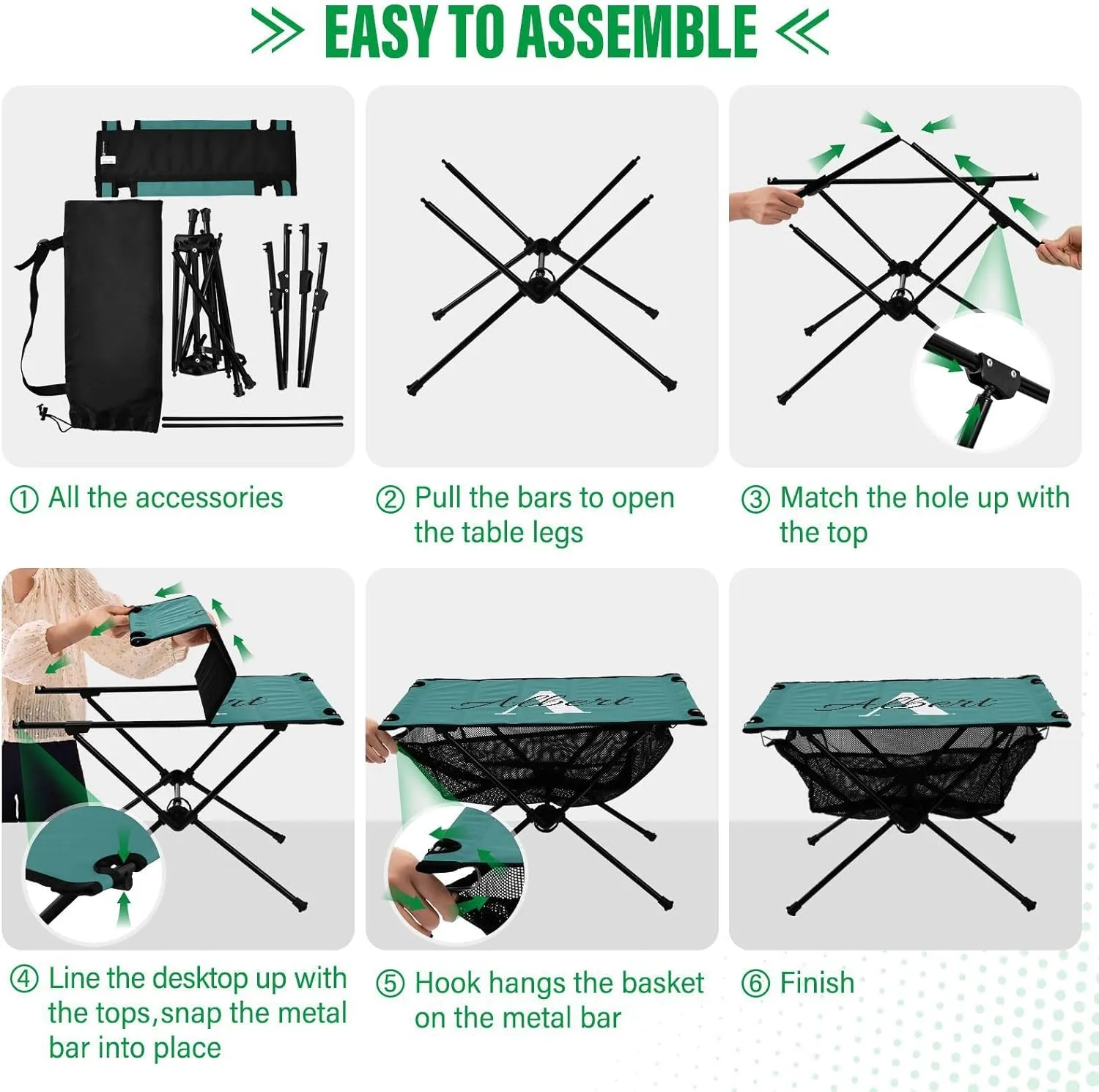 DOMIKING Dark Teal Custom Portable Camping Table Personalized Folding Picnic Tables Camp Tables for Hike Travel Outdoor 23.6 * 15.7 * 15 in