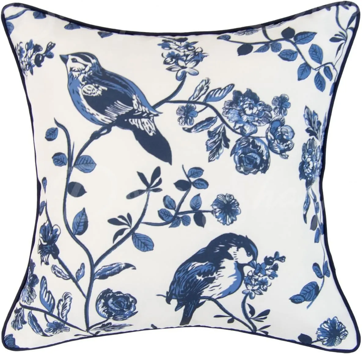 Donna Sharp 2-Piece Checkerboard Indigo Love Bird Decorative Throw Pillow Set - Pillows for Couch, Sofa, Beds, and Chairs - Includes 18" x 18" Square & 12" x 22" Rectangular Pillows