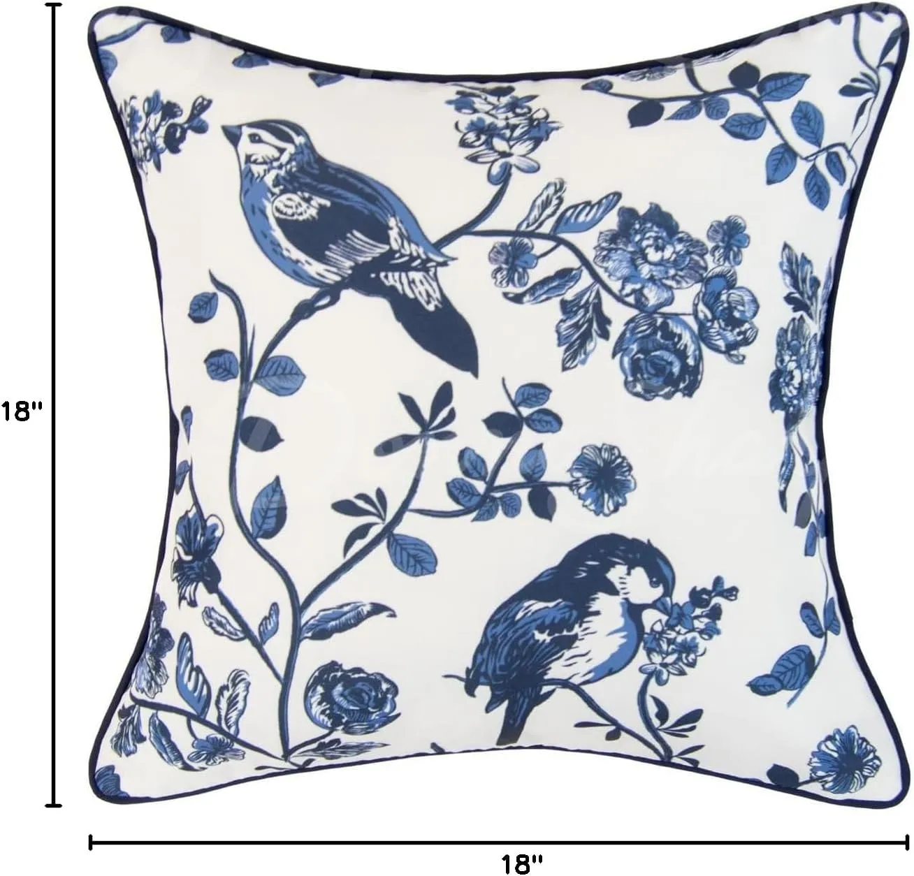Donna Sharp 2-Piece Checkerboard Indigo Love Bird Decorative Throw Pillow Set - Pillows for Couch, Sofa, Beds, and Chairs - Includes 18" x 18" Square & 12" x 22" Rectangular Pillows