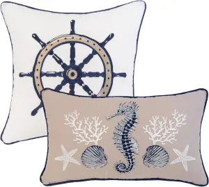 Donna Sharp 2-Piece Nautical Themed Decorative Throw Pillow Set - Pillows for Couch, Sofa, Beds, and Chairs - Includes 18" x 18" Square & 12" x 22" Rectangular Pillows