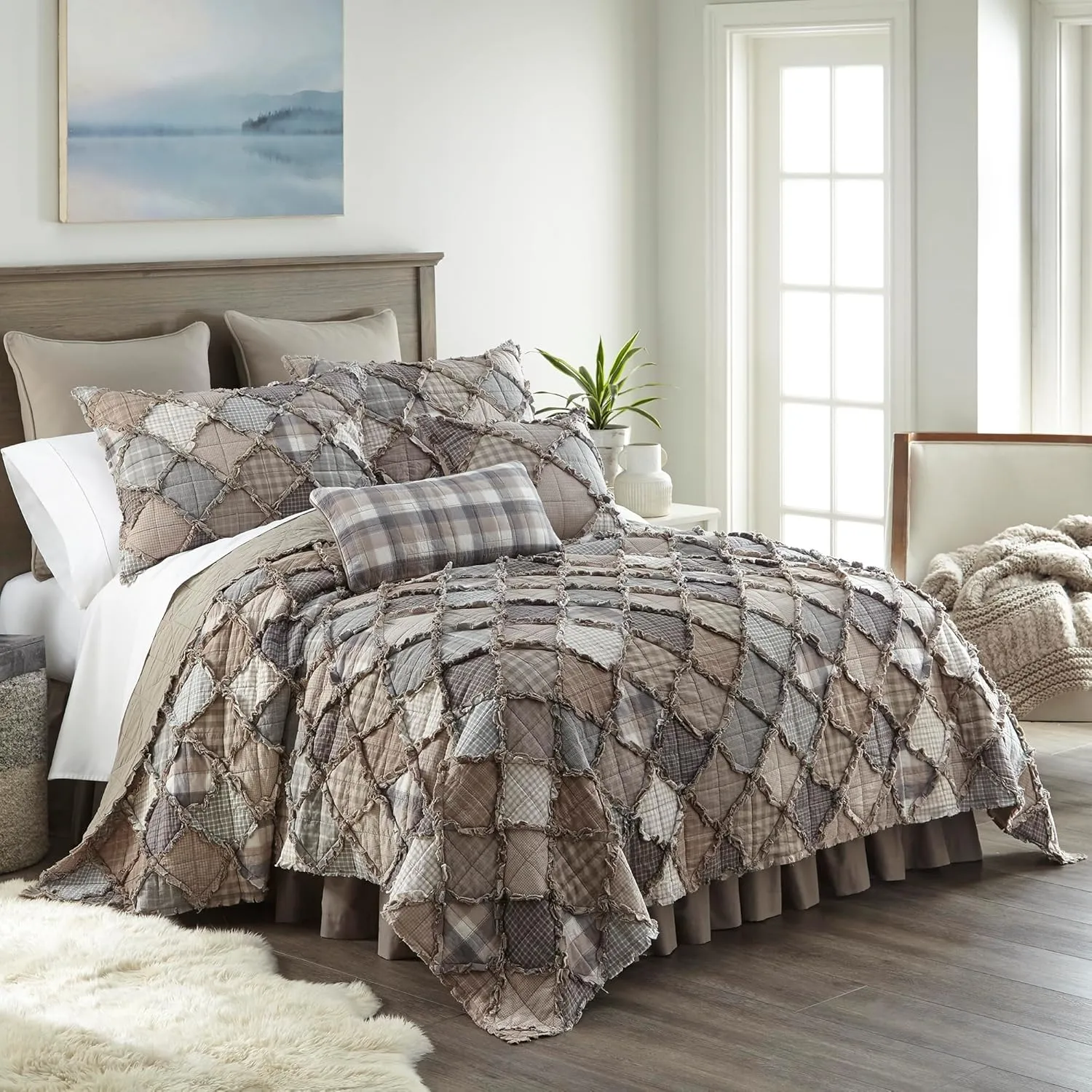 Donna Sharp Bedding Set - 3 Piece - Smoky Mountain Cotton Contemporary Quilt Set with Full/Queen Quilt and Two Standard Pillow Shams