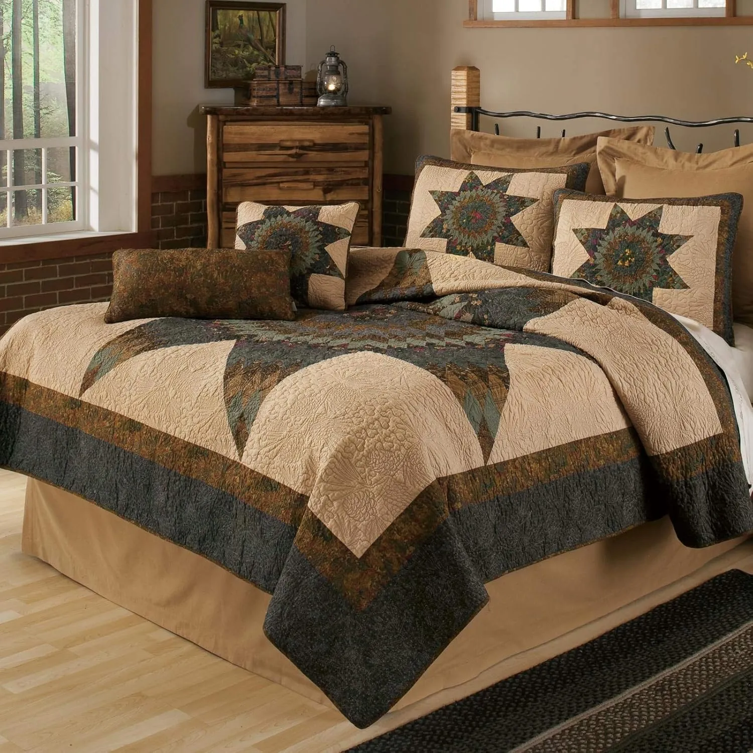 Donna Sharp Full/Queen Bedding Set - 3 Piece - Forest Star Cotton Lodge Quilt Set with Full/Queen Quilt and Two Standard Pillow Shams - Fits Queen Size and Full Size Beds - Machine Washable