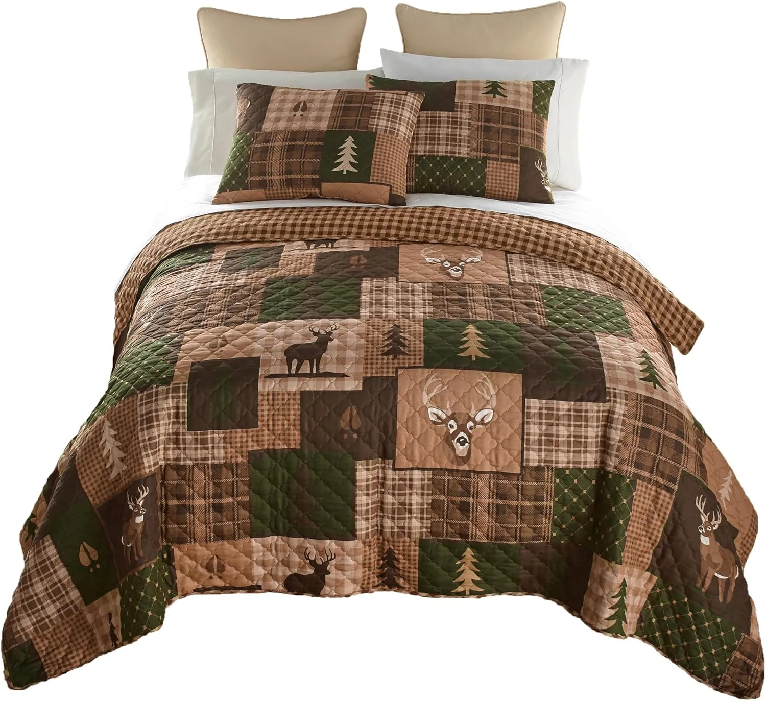 Donna Sharp King Bedding Set - 3 Piece - Green Forest Lodge Quilt Set with King Quilt and Two Standard Pillow Shams - Machine Washable