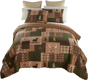 Donna Sharp King Bedding Set - 3 Piece - Green Forest Lodge Quilt Set with King Quilt and Two Standard Pillow Shams - Machine Washable