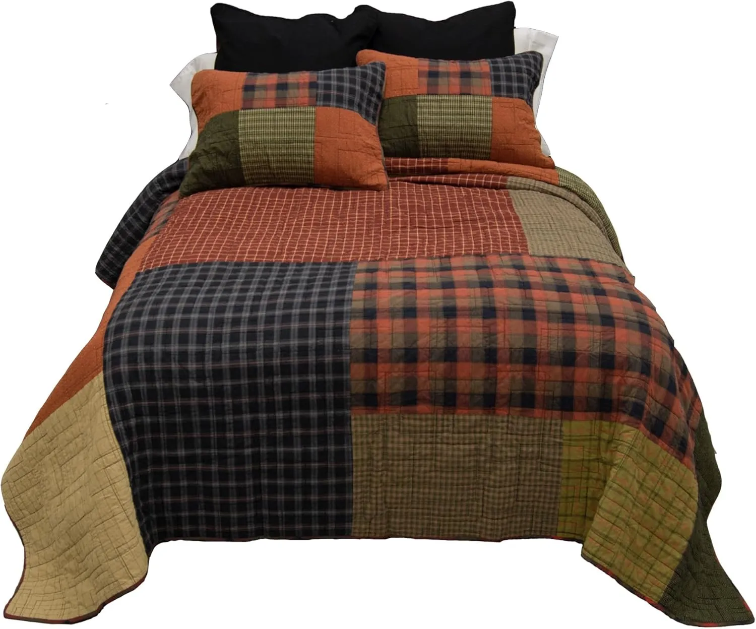 Donna Sharp King Bedding Set - 3 Piece - Woodland Square Cotton Lodge Quilt Set with King Quilt and Two King Pillow Shams - Machine Washable
