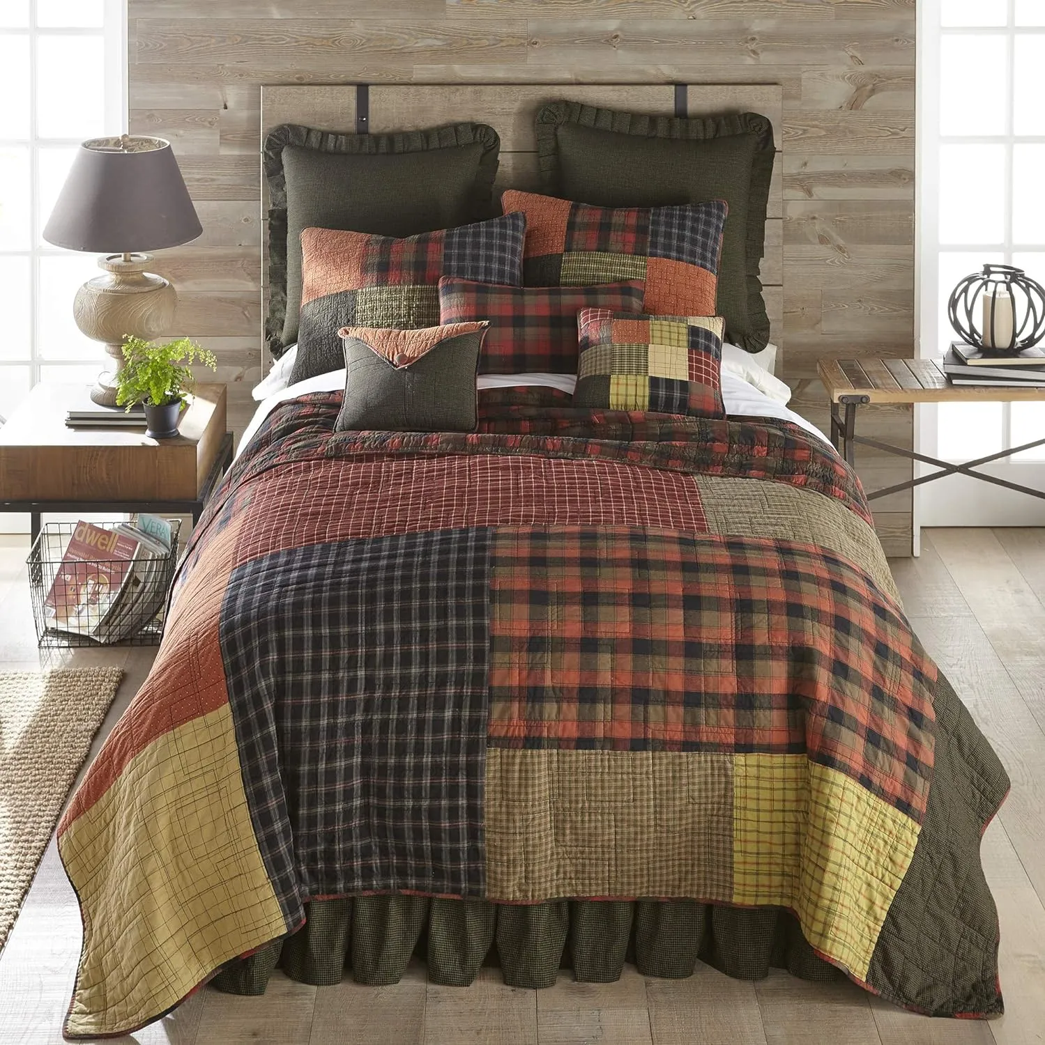 Donna Sharp King Bedding Set - 3 Piece - Woodland Square Cotton Lodge Quilt Set with King Quilt and Two King Pillow Shams - Machine Washable