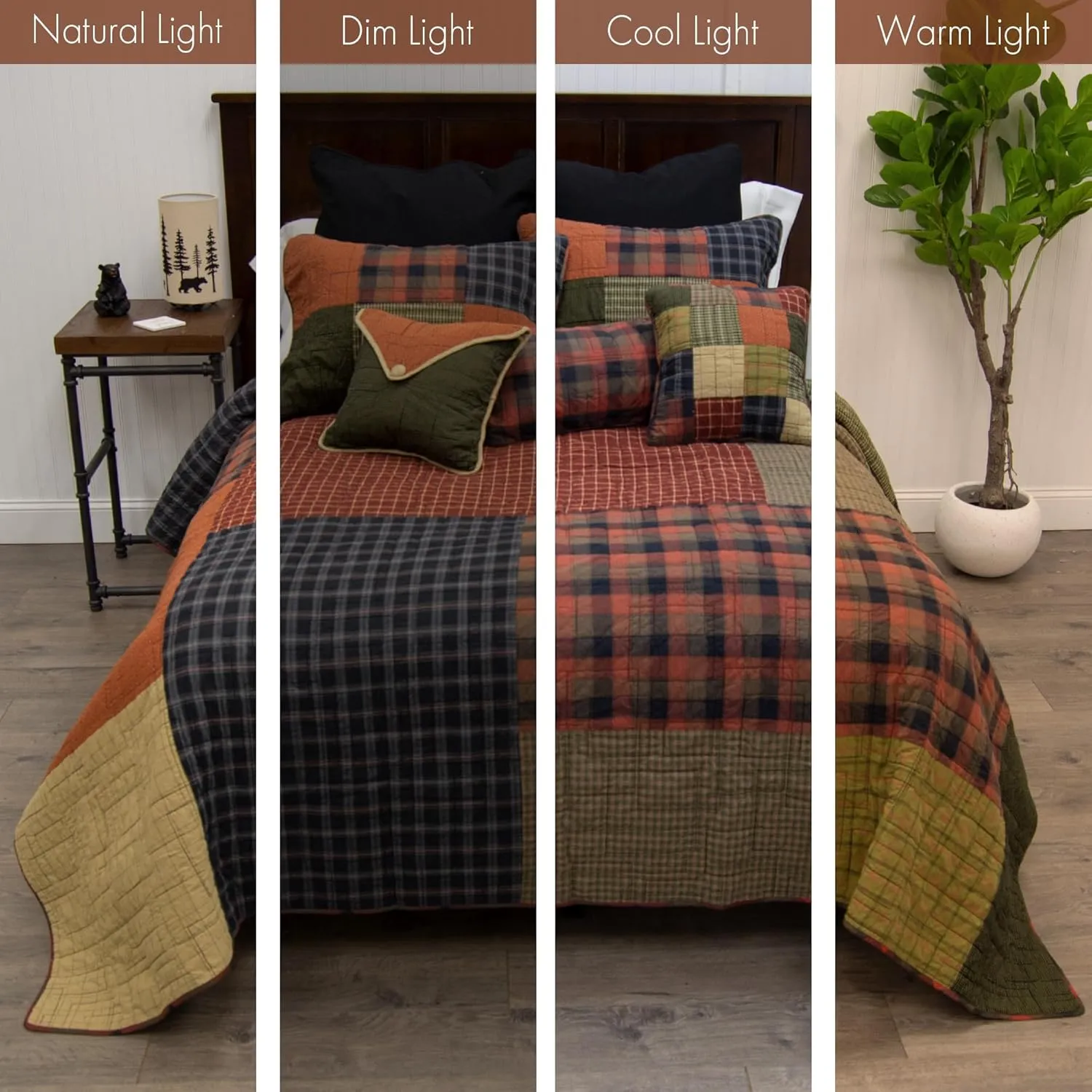 Donna Sharp King Bedding Set - 3 Piece - Woodland Square Cotton Lodge Quilt Set with King Quilt and Two King Pillow Shams - Machine Washable