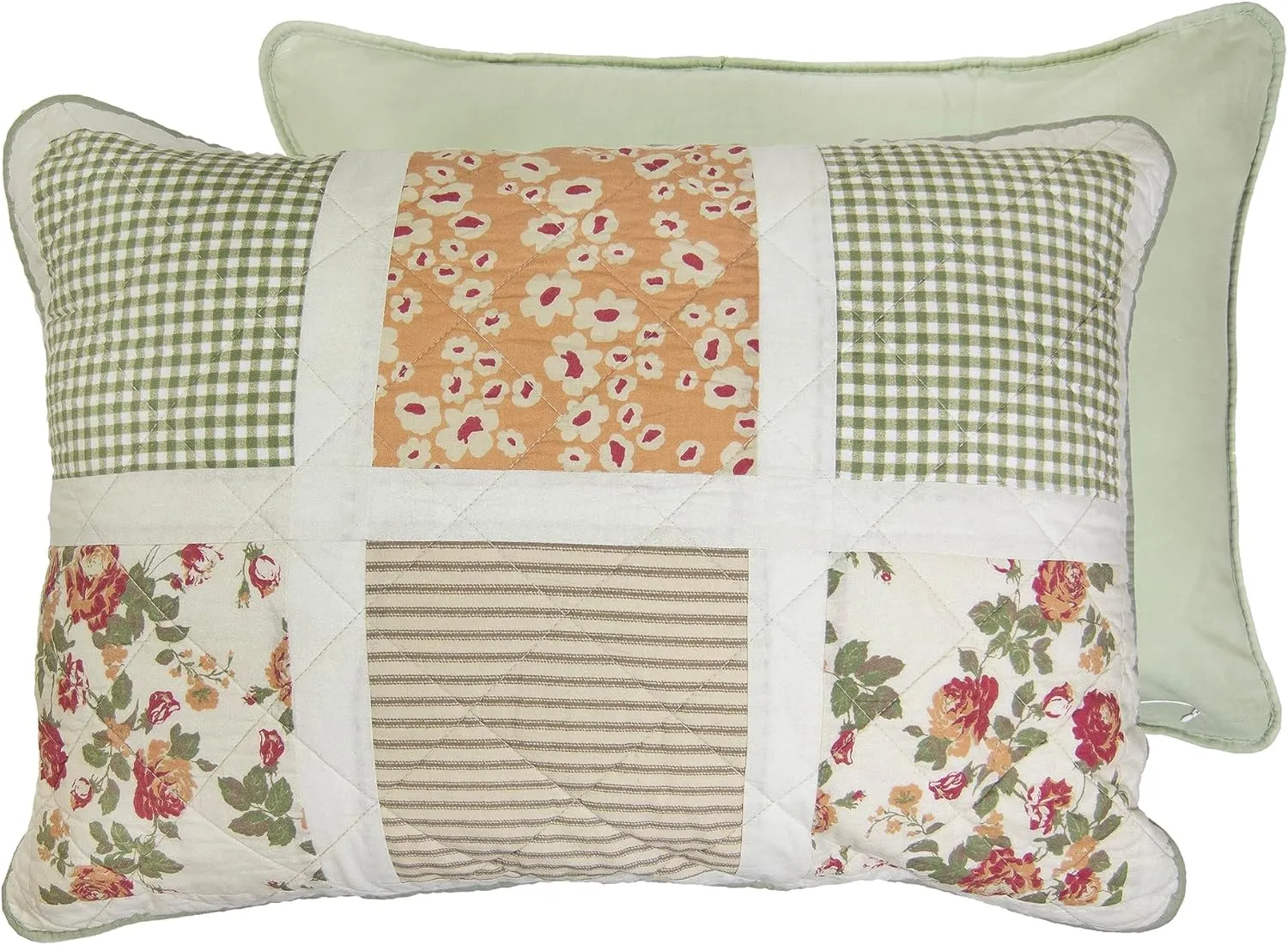 Donna Sharp Peach Rose Summer Cotton Quilted Bedding Set - 3-Piece Queen Size Quilt Set - Includes 1 Quilt and 2 Standard Pillow Shams - Machine Washable - Traditional Floral Design