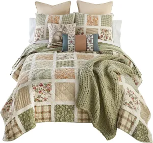 Donna Sharp Peach Rose Summer Cotton Quilted Bedding Set - 3-Piece Queen Size Quilt Set - Includes 1 Quilt and 2 Standard Pillow Shams - Machine Washable - Traditional Floral Design