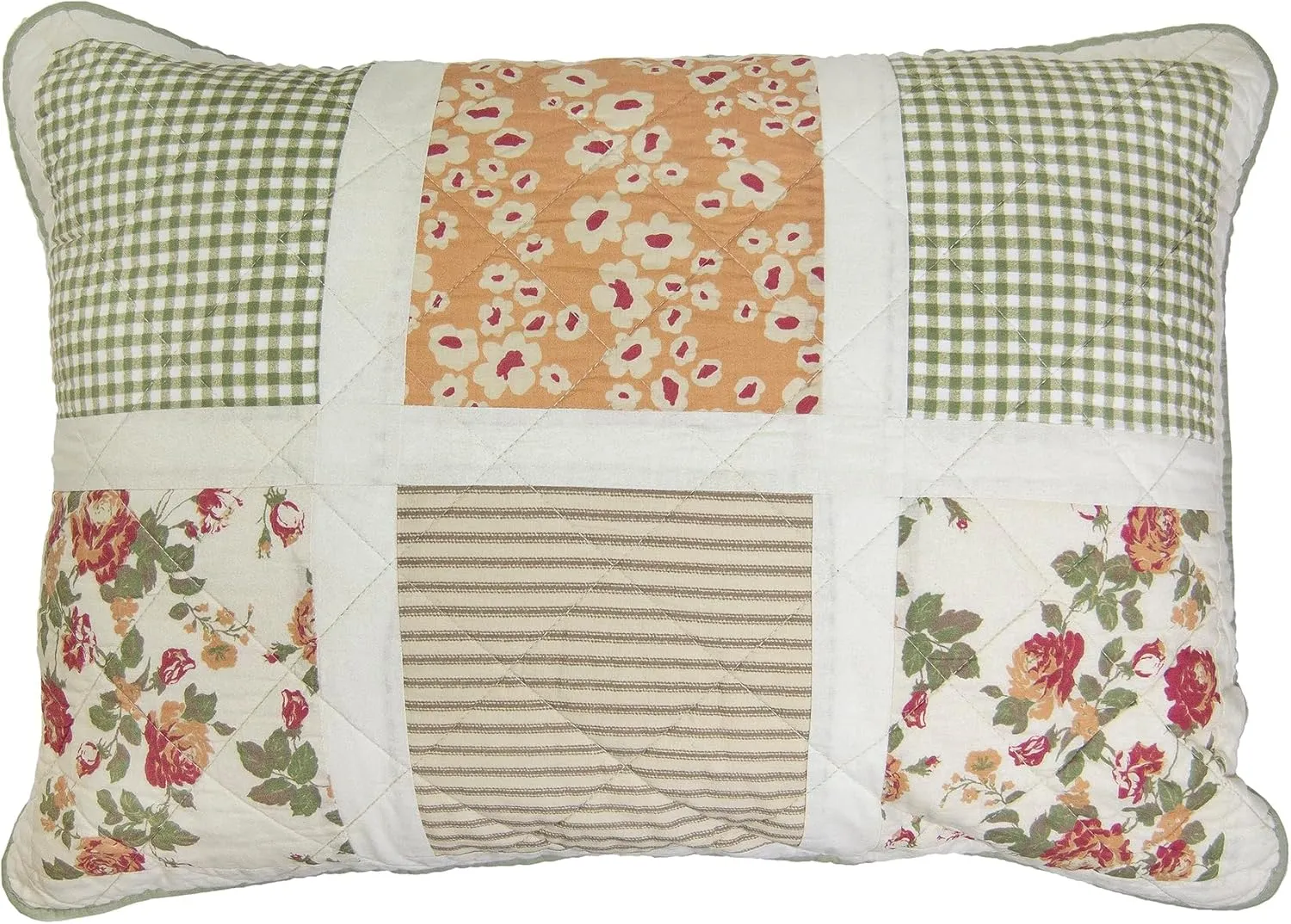 Donna Sharp Peach Rose Summer Cotton Quilted Bedding Set - 3-Piece Queen Size Quilt Set - Includes 1 Quilt and 2 Standard Pillow Shams - Machine Washable - Traditional Floral Design