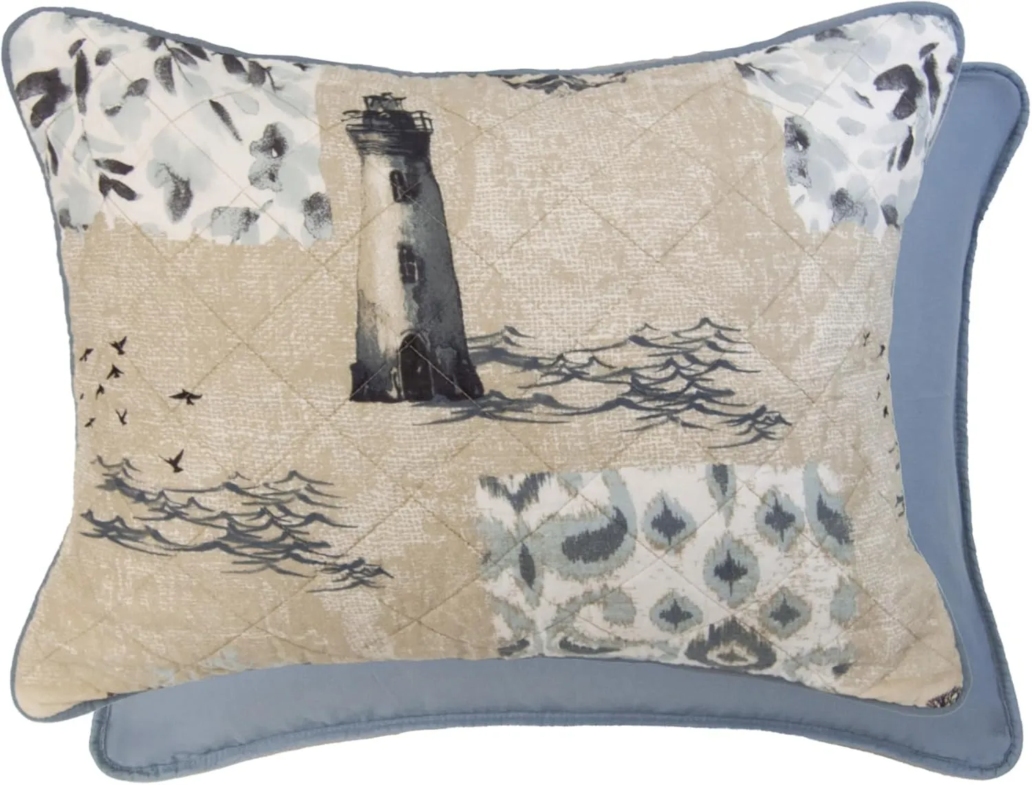 Donna Sharp Seascape Cotton Quilted Bedding Set - 3-Piece Queen Size Quilt Set - Includes 1 Quilt and 2 Standard Pillow Shams - Machine Washable - Coastal Design