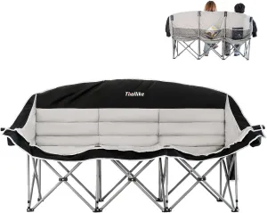 Double Camping Chair – 2-3 Person Outdoor Folding Sofa with Cup & Wine Glass Holders – Oversized Loveseat Camping Couch for Campfire, RV, Backyard – Supports Up to 660 lbs