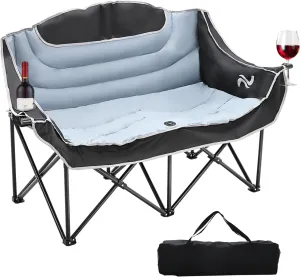 Double Camping Chair for Adults Folding Loveseat, 2-Person Folding Camp Chairs for Outdoor Sports, Patio Lounge Chairs Folding Lawn Chair Double Chair for Camping Lounge Patio