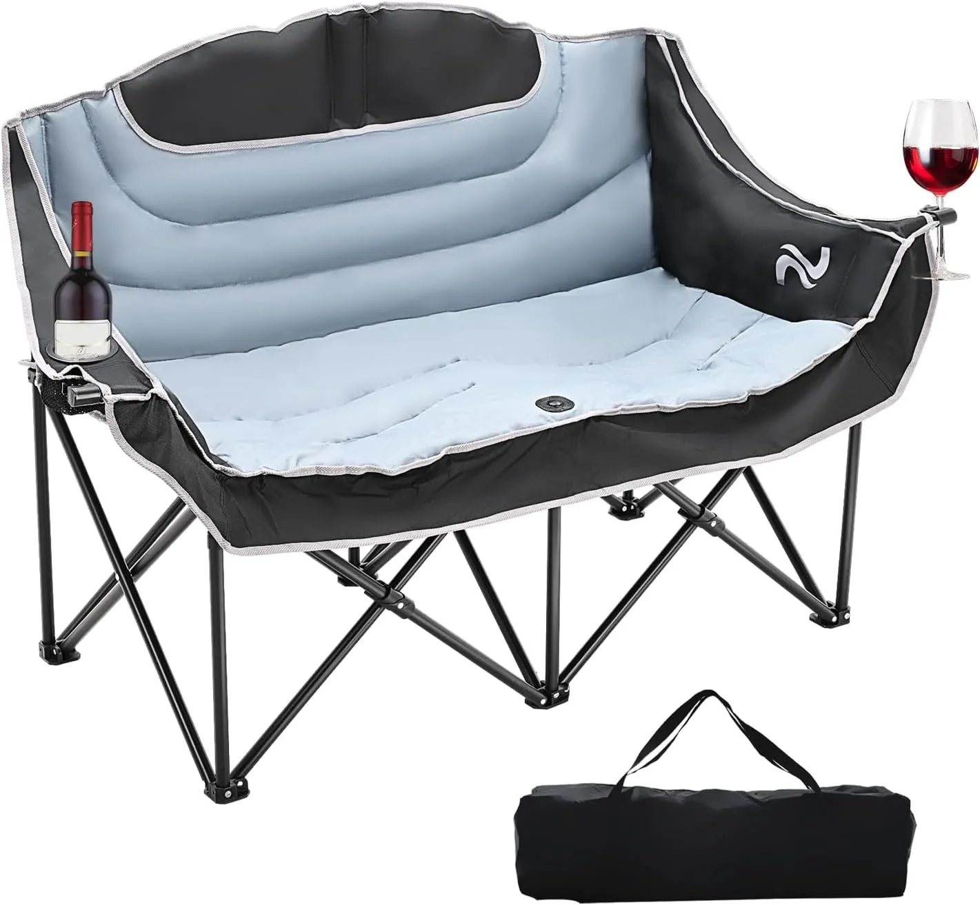 Double Camping Chair for Adults Folding Loveseat, 2-Person Folding Camp Chairs for Outdoor Sports, Patio Lounge Chairs Folding Lawn Chair Double Chair for Camping Lounge Patio