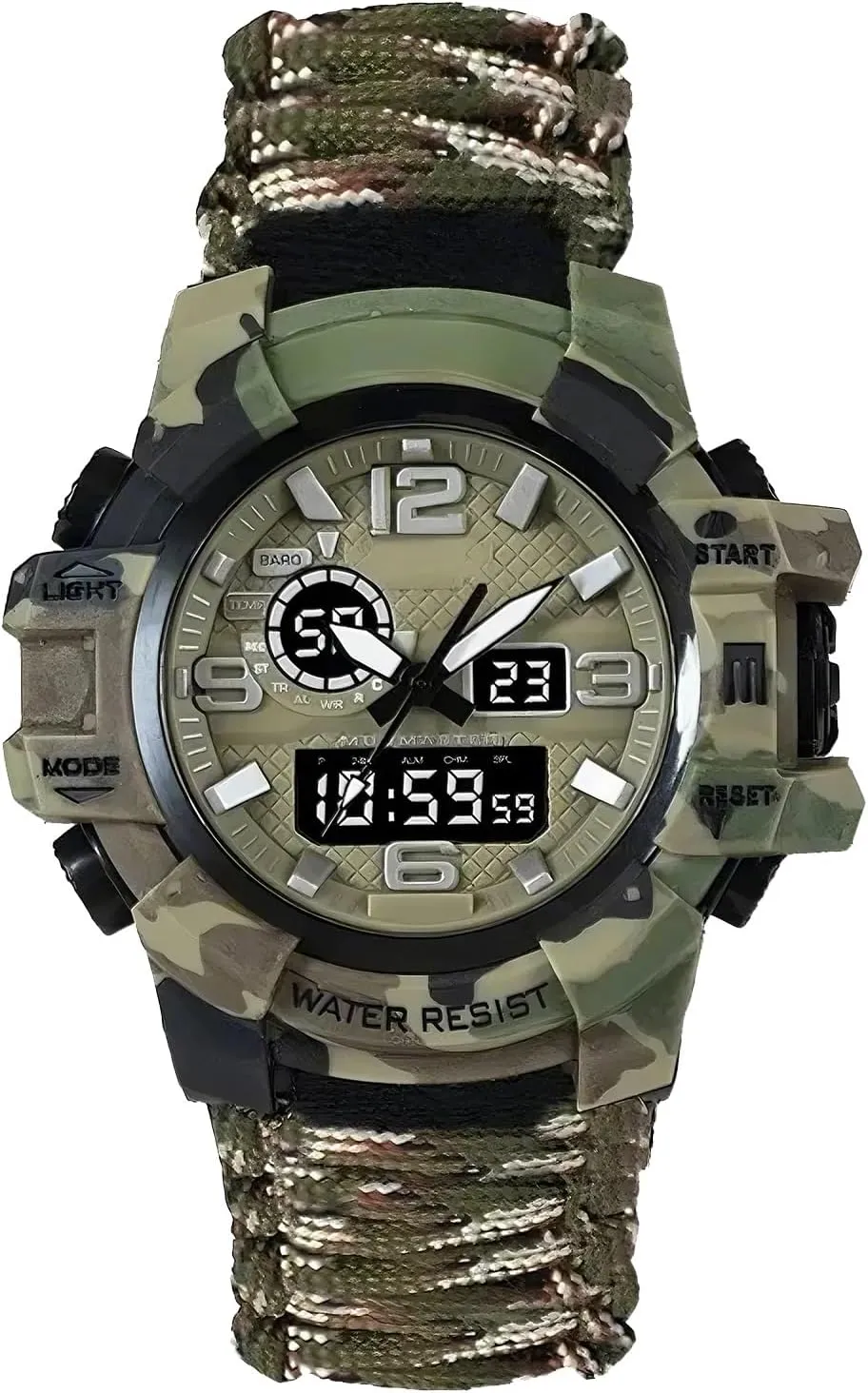 Dual Display Electronic Watch Outdoor Emergency Flint Whistle Compass Men's Watch, Tactical Mountain Watch