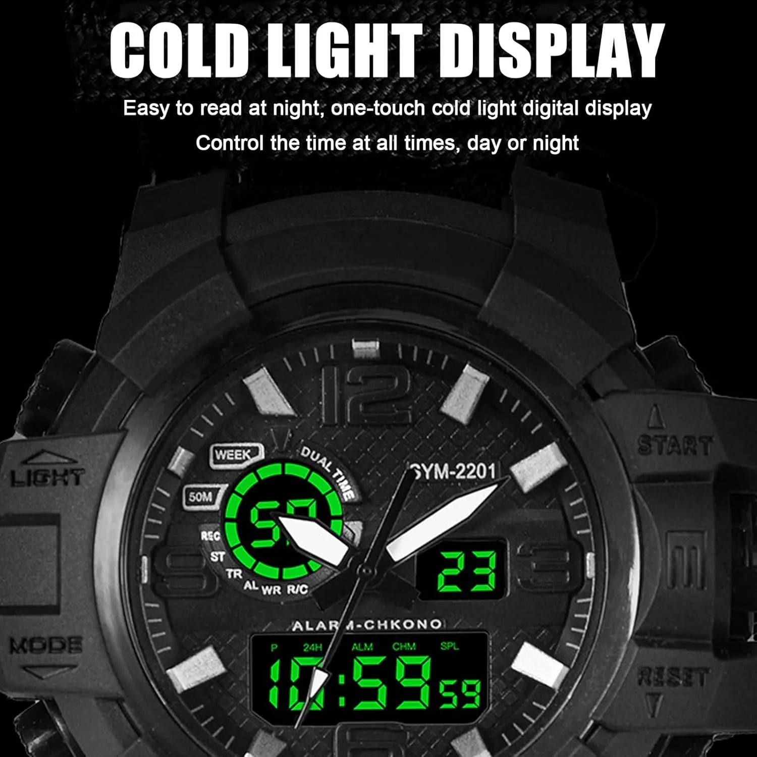Dual Display Electronic Watch Outdoor Emergency Flint Whistle Compass Men's Watch, Tactical Mountain Watch