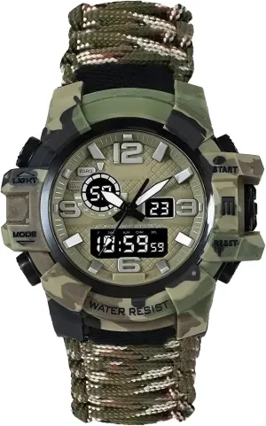 Dual Display Electronic Watch Outdoor Emergency Flint Whistle Compass Men's Watch, Tactical Mountain Watch