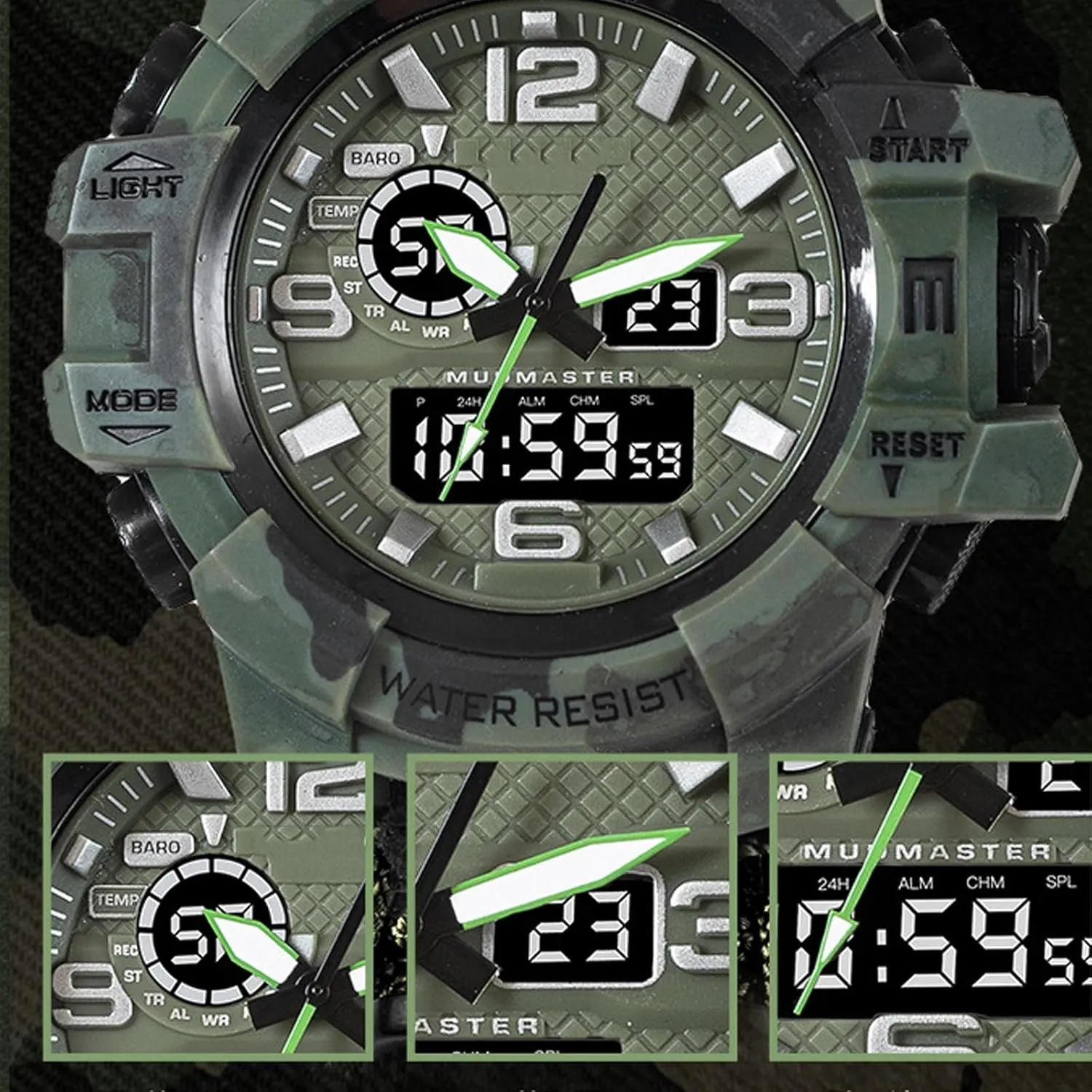 Dual Display Electronic Watch Outdoor Emergency Flint Whistle Compass Men's Watch, Tactical Mountain Watch