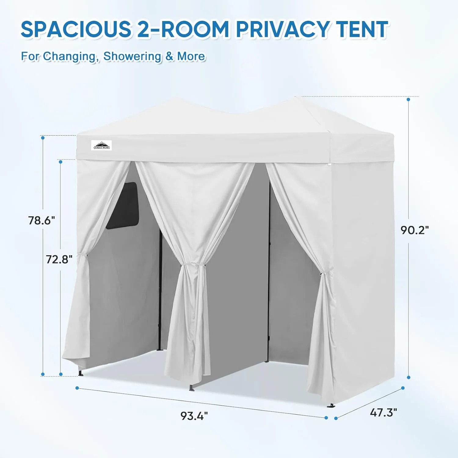 EAGLE PEAK Outdoor Changing Room 8x4, 2 Room Pop Up Portable Changing Room, Sun Shelter, Pop Up Changing Tent for Beach or Pool, Portable Dressing Room for Photoshoots (White)