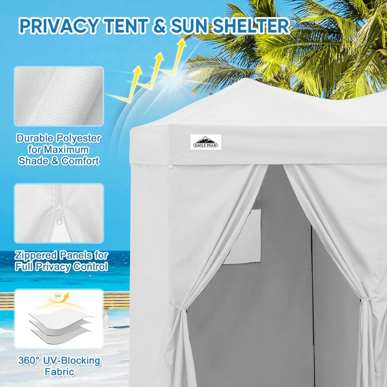 EAGLE PEAK Outdoor Changing Room 8x4, 2 Room Pop Up Portable Changing Room, Sun Shelter, Pop Up Changing Tent for Beach or Pool, Portable Dressing Room for Photoshoots (White)