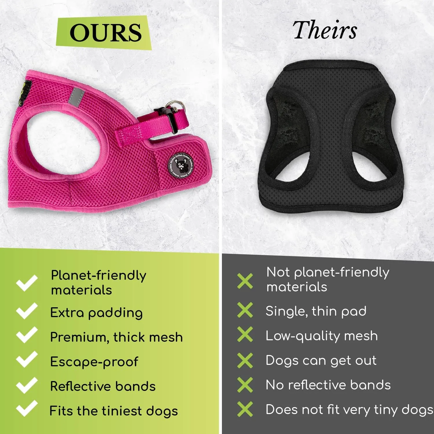 EcoBark Small Dog Harness for Toy Breed Dogs & Puppies - No Pull Soft Luxury Mesh - Step in Harness Body Halter Vest - Cute Adjustable Little Halter Body Wrap 7-10 lbs (Small, Baby Pink)
