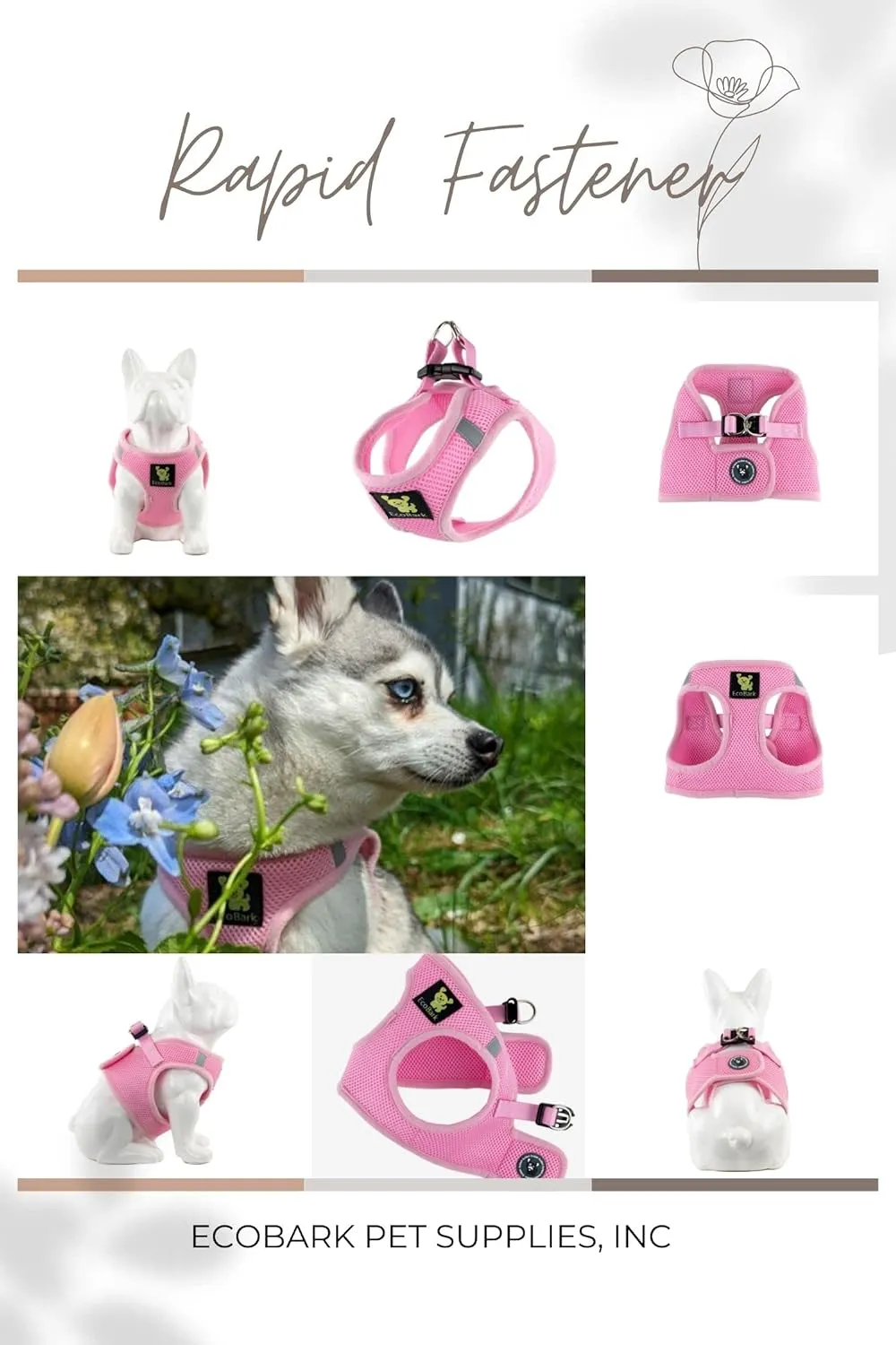 EcoBark Small Dog Harness for Toy Breed Dogs & Puppies - No Pull Soft Luxury Mesh - Step in Harness Body Halter Vest - Cute Adjustable Little Halter Body Wrap 7-10 lbs (Small, Baby Pink)