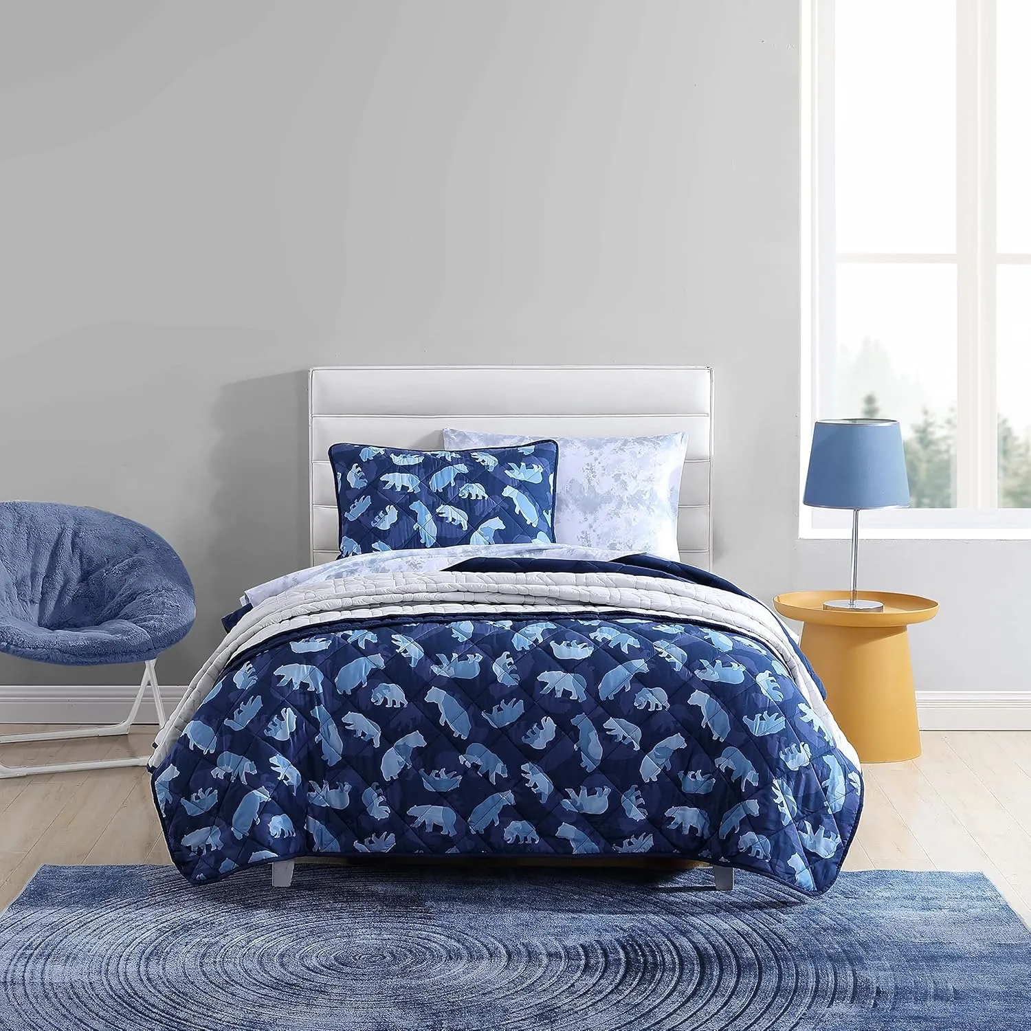 Eddie Bauer - Twin Quilt Set, Reversible Kids Bedding with Matching Sham, Ideal for Toddler Bedding Set (Camp Camo Navy, Twin)
