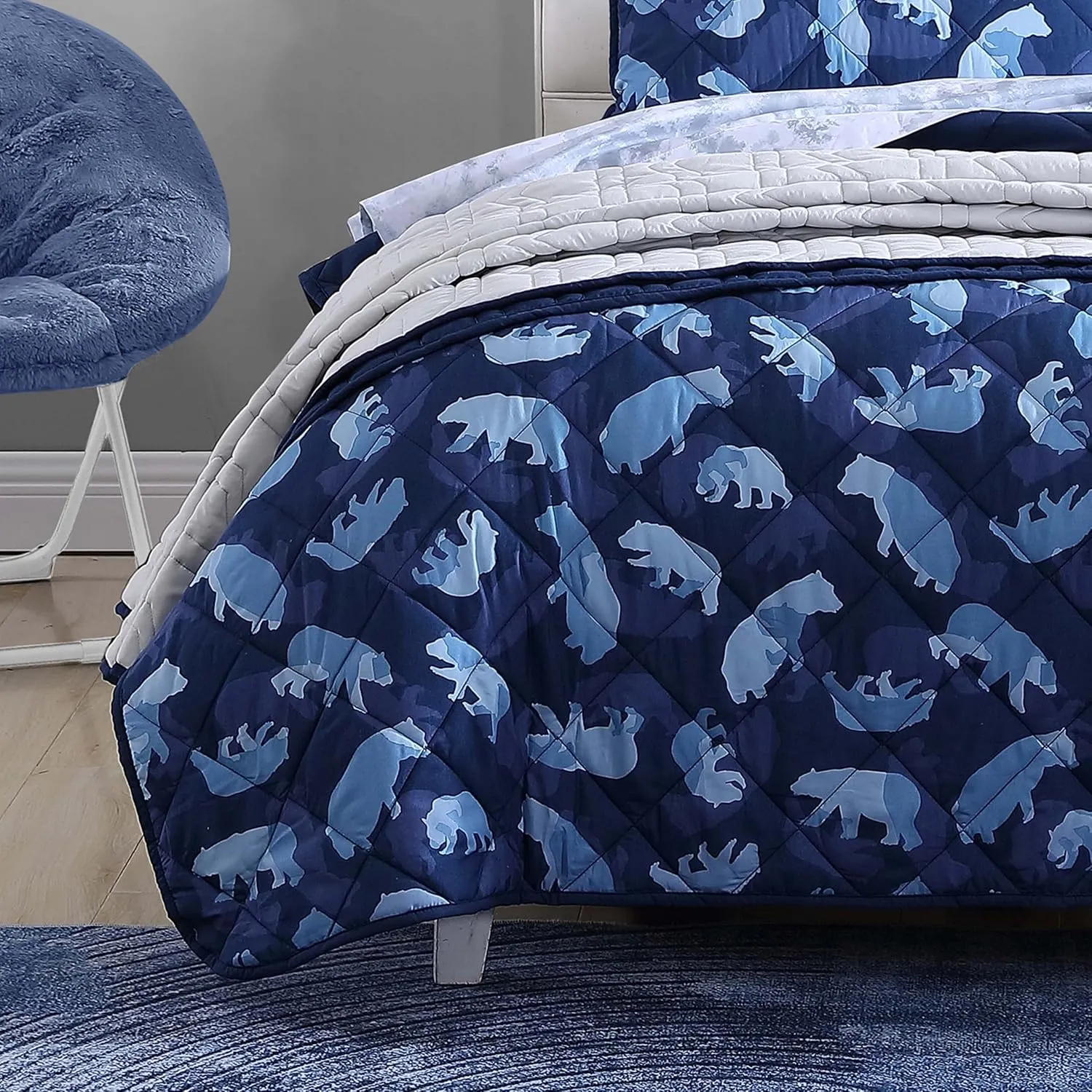 Eddie Bauer - Twin Quilt Set, Reversible Kids Bedding with Matching Sham, Ideal for Toddler Bedding Set (Camp Camo Navy, Twin)
