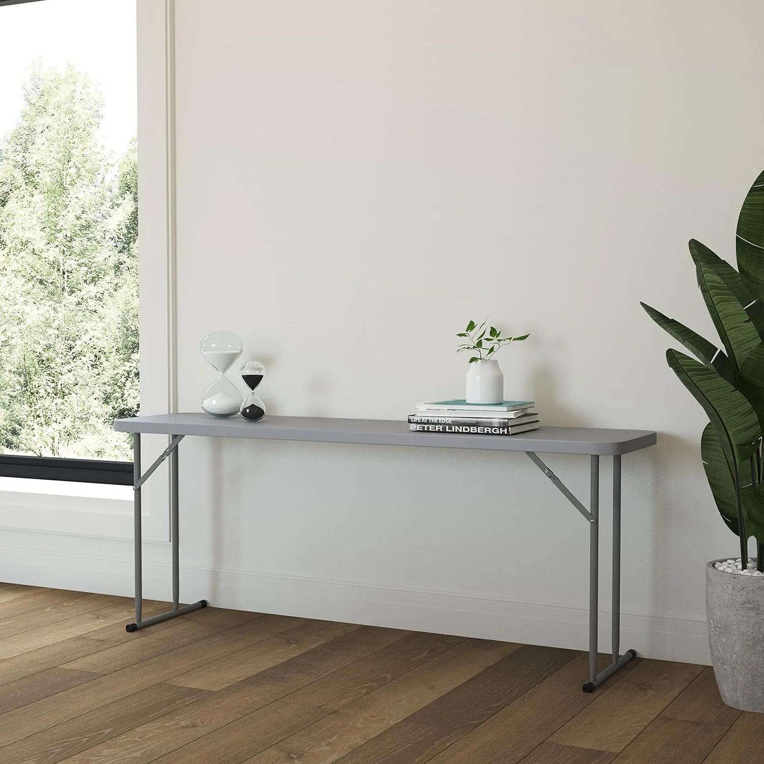EMMA   OLIVER 6-Foot Rectangular Gray Plastic Folding Table with Locking Legs for Training or Seminars