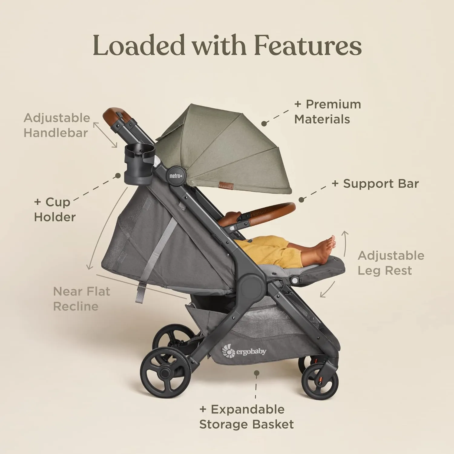 Ergobaby Metro  Deluxe Compact Baby Stroller, Lightweight Umbrella Stroller Folds Down & Metro Lightweight Baby Stroller Accessories, Accessory: Footmuff Bunting Bag