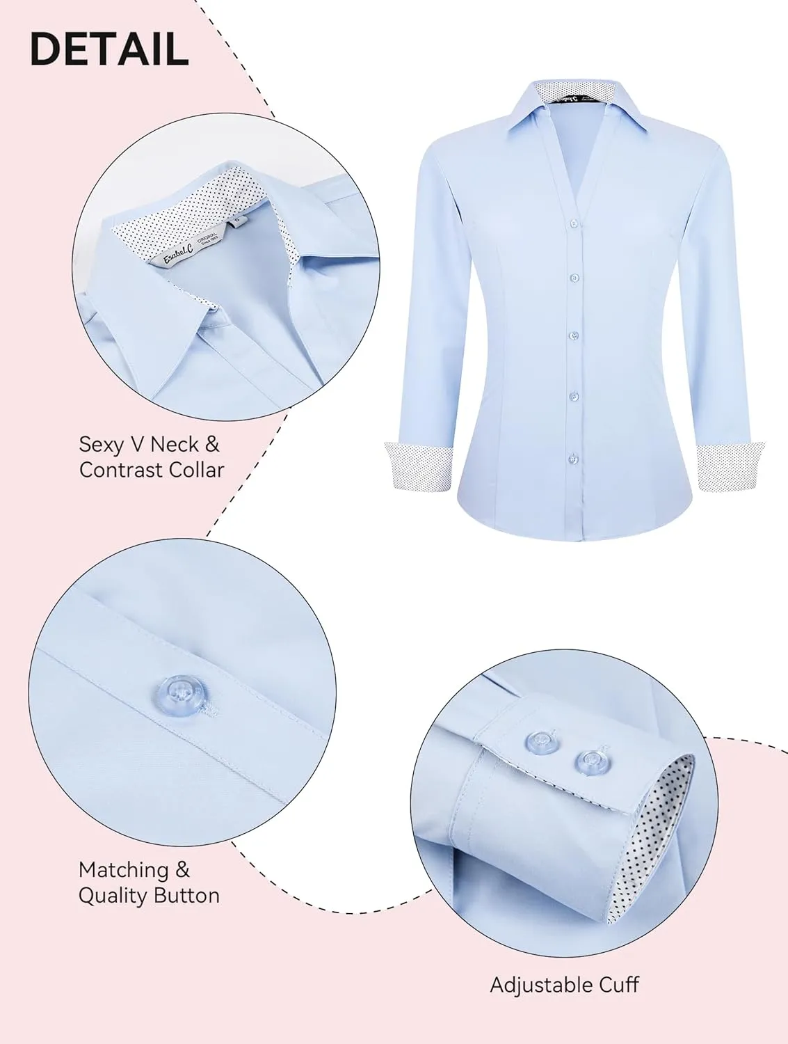 Esabel.C Womens Button Down Shirts Long Sleeve Regular Fit Stretch Work Blouse